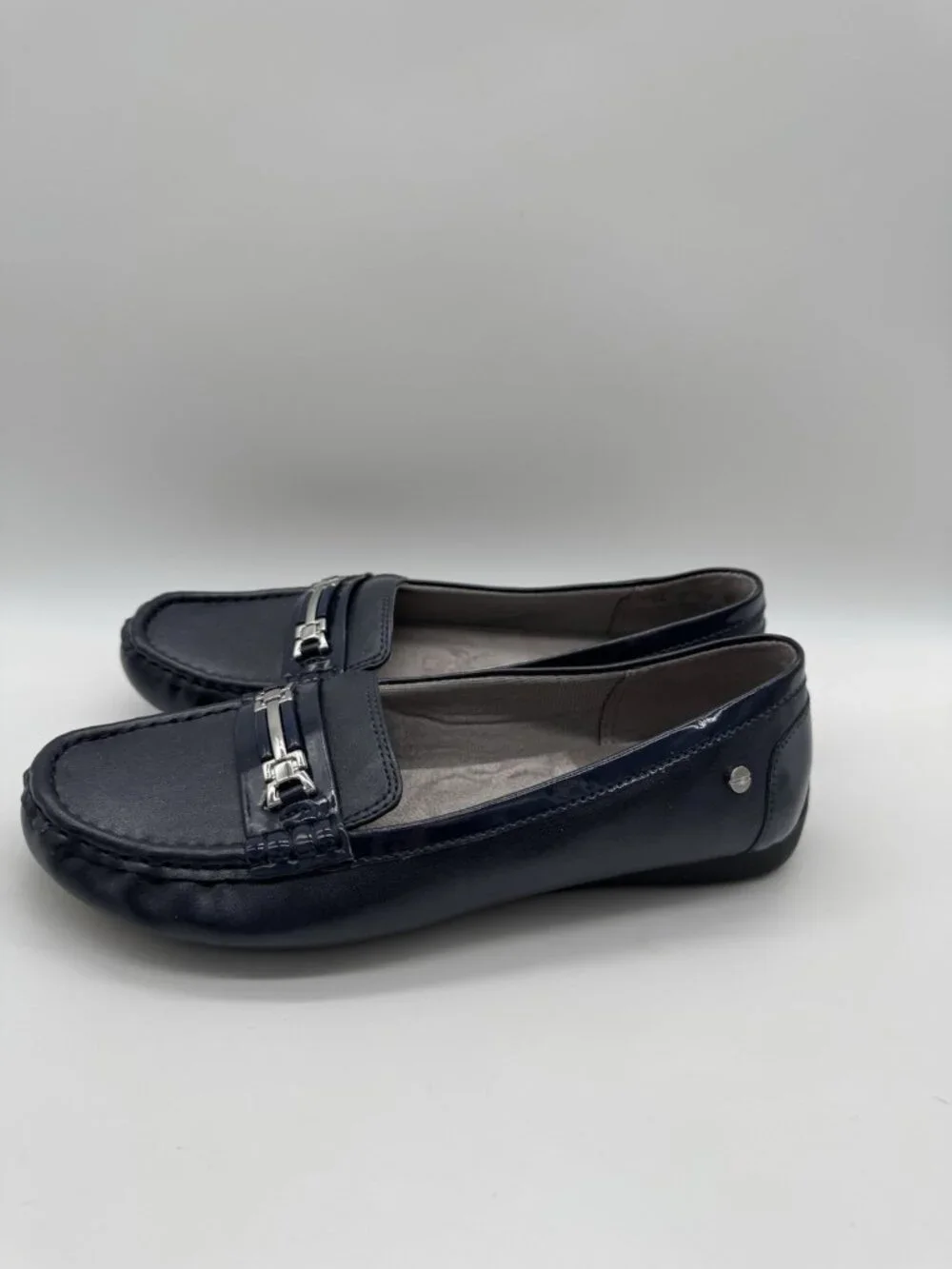 Lifestride Velocity Memory Foam Womens 7W Navy Blue Driving Loafers Moccasins